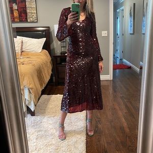 Zara SEQUIN LONG DRESS long sleeves. 
Maroon/ burgundy size xs NWT